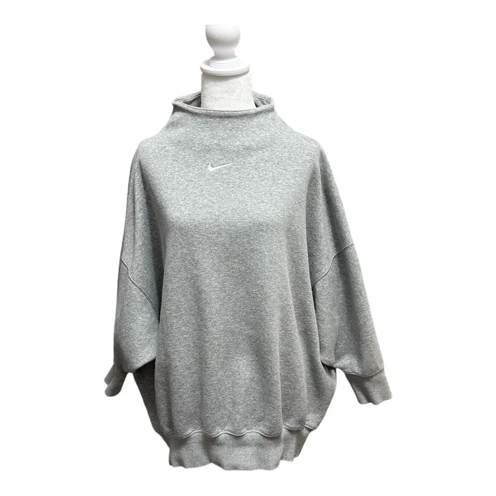 Nike Mock Neck Womens Medium Sweatshirt Heather Gray Athleisure Oversized Comfy - Picture 1 of 12